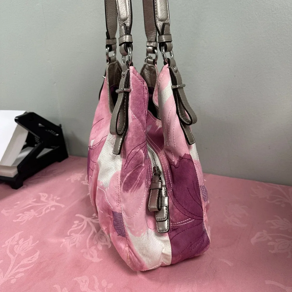 Coach Madison Watercolor Floral Pink Canvas Hobo Shoulder Bag 17014
